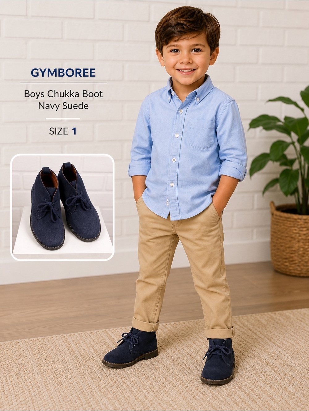 GYMBOREE boys chukka boot tapestry navy suede/size 1